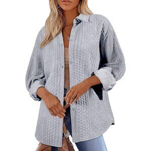Women's Lantern Sleeve Oversized Knit Shirt Jacket | Button-Down, Cozy & Stylish